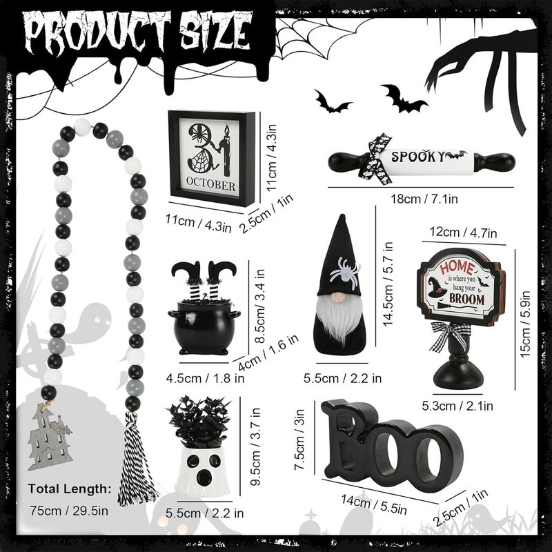 SYNCVIBE Halloween Decorations 8PCS Tiered Tray Decor, Cute Tabletop Halloween Decor for Home Tray Shelf Fireplace Mantel Coffee Bar Office Desk Table Centerpieces Farmhouse Rustic Spooky Wood Signs - Image 5